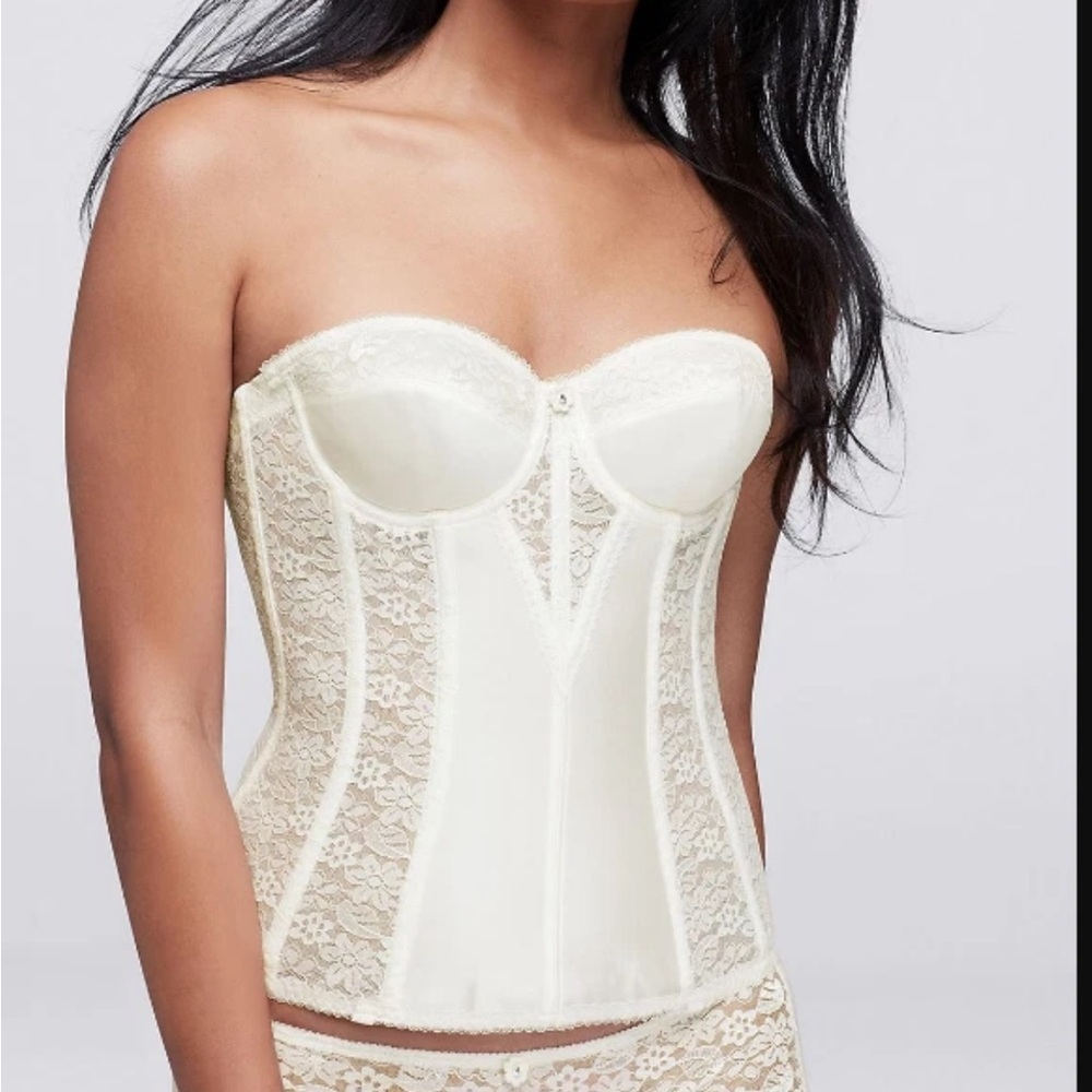 Dominique Lace Longline Corset Bustier Bra Strapless cream ivory sexy 34B new